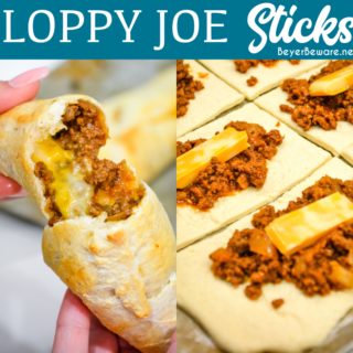 Sloppy joe sticks are like sloppy joe burritos by taking sloppy joes and cheese sticks and wrapping them in pizza dough then baking for 10 minutes for an easy dinner recipe.