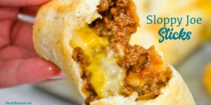 Sloppy joe sticks are like sloppy joe burritos by taking sloppy joes and cheese sticks and wrapping them in pizza dough then baking for 10 minutes for an easy dinner recipe. #Recipes #SloppyJoes #SloppyJoe #EasyRecipes