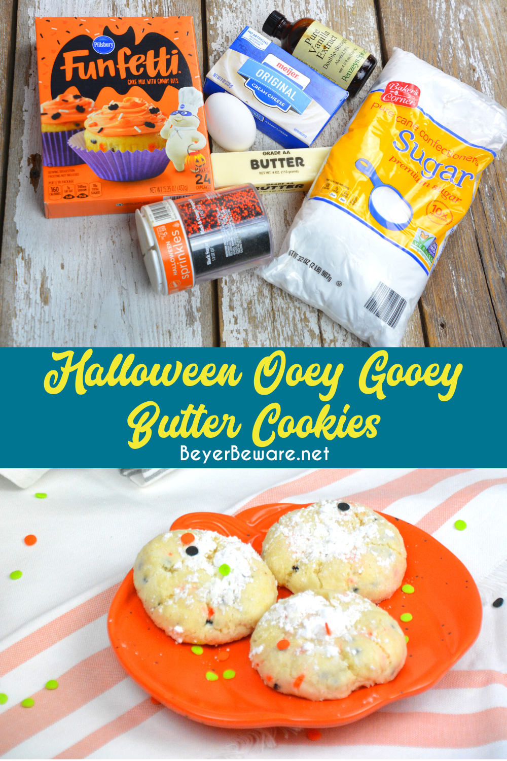 Cake Mix Halloween Cookies are a sweet combination of the funfetti cake mix with cream cheese, butter, vanilla, and eggs to form the softest cookies everyone will love.