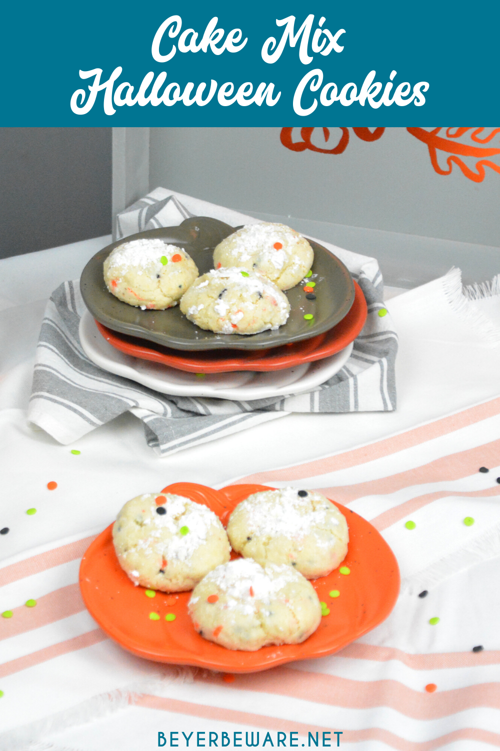 Cake Mix Halloween Cookies are a sweet combination of the funfetti cake mix with cream cheese, butter, vanilla, and eggs to form the softest cookies everyone will love.