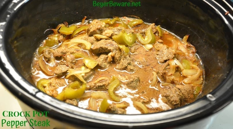 Crock Pot Pepper Steak is a flavorful Chinese food favorite combining strips of steak, bell peppers, onions, garlic, and with traditional Chinese flavors. #ChineseFood #Steak #PepperSteak #BeefRecipes #CrockPotRecipes