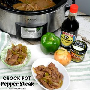 Crock Pot Pepper Steak is a flavorful Chinese food favorite combining strips of steak, bell peppers, onions, garlic, and with traditional Chinese flavors. #ChineseFood #Steak #PepperSteak #BeefRecipes #CrockPotRecipes