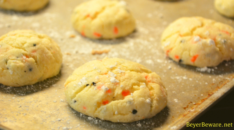 Cake Mix Halloween Cookies are a sweet combination of the funfetti cake mix with cream cheese, butter, vanilla, and eggs to form the softest cookies everyone will love.