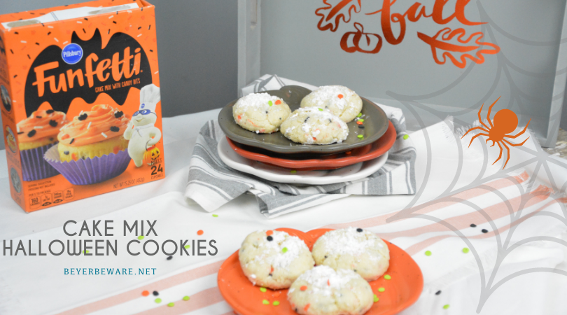 Cake Mix Halloween Cookies are a sweet combination of the funfetti cake mix with cream cheese, butter, vanilla, and eggs to form the softest cookies everyone will love.