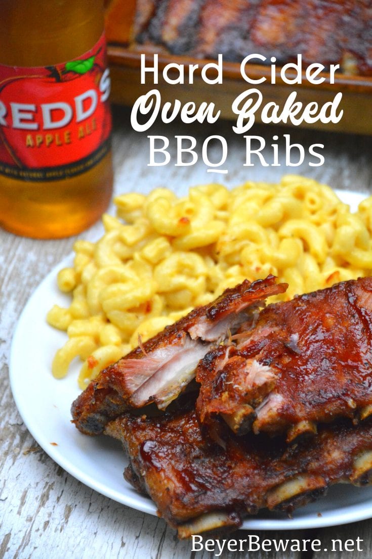 These hard cider oven-baked BBQ ribs were dripping with flavor and fall off the bone pork goodness made tender with Redd's Hard Cider and full of flavor with my favorite hog rub and spicy barbecue sauce.