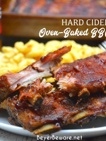 These hard cider oven-baked BBQ ribs were dripping with flavor and fall off the bone pork goodness.