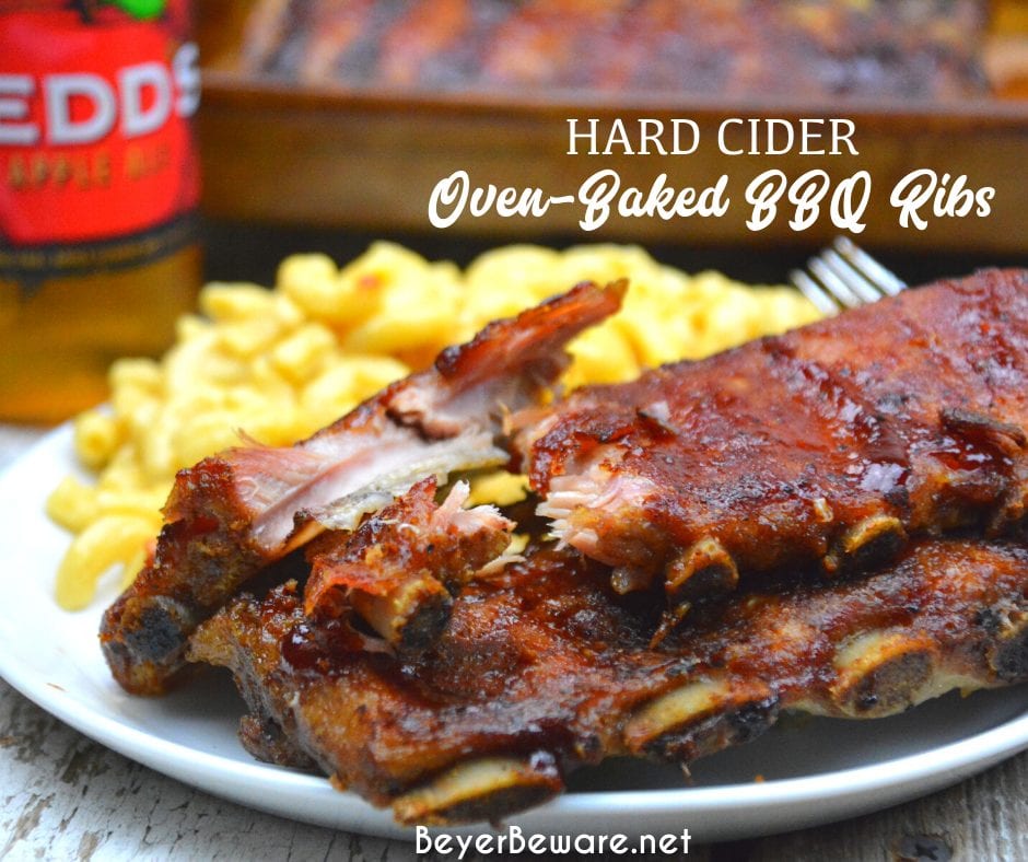 These hard cider oven-baked BBQ ribs were dripping with flavor and fall off the bone pork goodness.