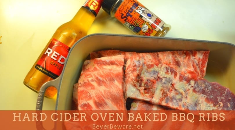 Hard cider oven-baked BBQ ribs are an easy combination of dry rub, hard cider, and barbecue sauce where the flavors meld together after hours of slow roasting. #ribs #Spareribs #BBQ