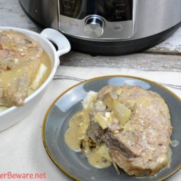 Instant Pot Angel pork chops recipe combines wine, Italian seasonings, onions and mushrooms with cream of mushroom soup and cream cheese for a rich and creamy pork chop recipe. #Instantpot #Porkchops
