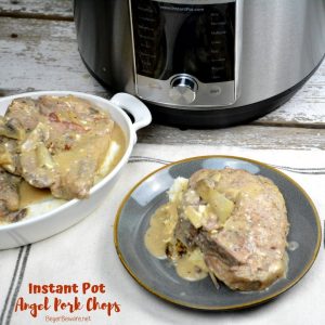 Instant Pot Angel pork chops recipe combines wine, Italian seasonings, onions and mushrooms with cream of mushroom soup and cream cheese for a rich and creamy pork chop recipe. #Instantpot #Porkchops