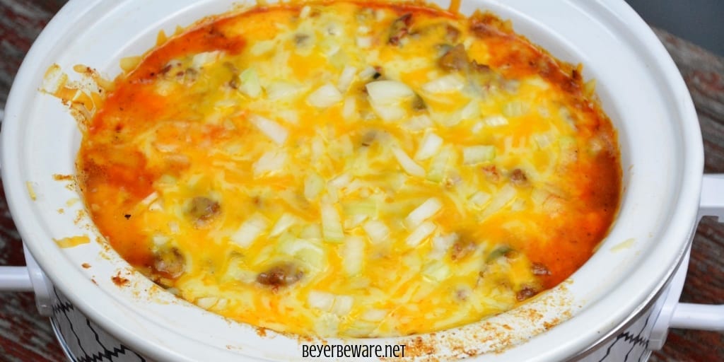 Crock Pot Low Carb Taco Chili Dogs Casserole is a quick meal cooked in a casserole crock pot while your run around to evening activities. #Lowcarb #Keto #CrockPot #Casserole