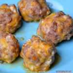Low-Carb sausage balls use ground pork, cream cheese, and shredded cheeses to form the base for an oven baked pork meatball. #keto #lowcarb #meatballs #sausage