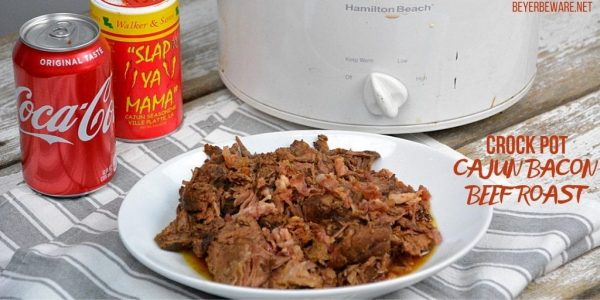 Crock Pot Cajun Bacon Beef Roast is full of Cajun flavors and smokiness from the bacon and bacon grease with tenderness brought on from a can of Coke. #PotRoast #CrockPot #Bacon #CajunRecipes #Beef