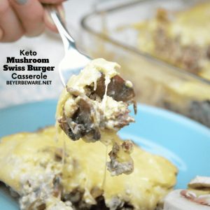 Keto Mushroom Swiss Burger Casserole recipe is a simple low carb ground beef casserole combining hamburger, swiss cheese, mushrooms and baked for 20 minutes. #keto #LowCarb #GroundBeef #Burger #Casserole #Hamburger #Beef #KetoRecipes