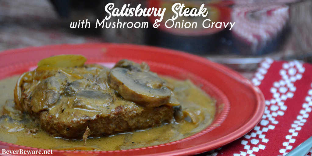 Low Carb Salisbury Steak is a one-pan meal that involves a skillet cooking butter with onions and mushrooms before sauteeing the hamburger steaks that all meld together with a brown gravy from the pan drippings.