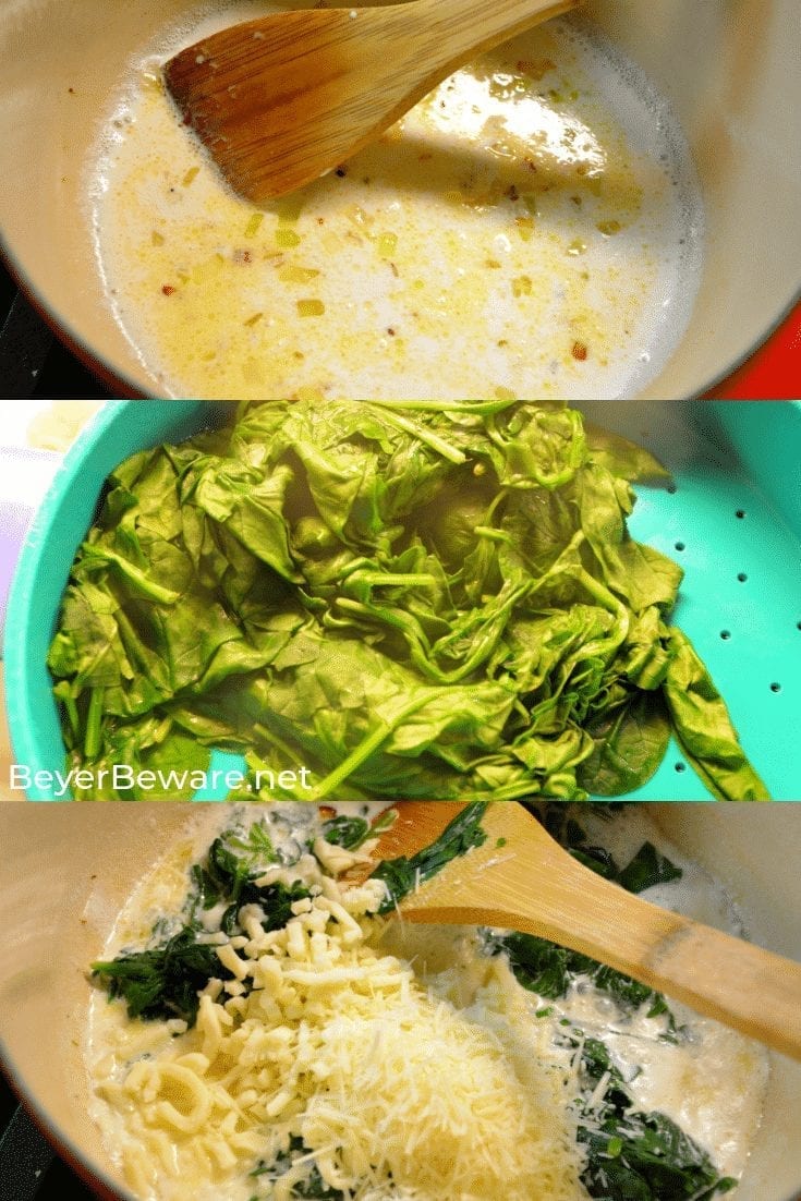 Keto Creamed Spinach is a simple gluten free creamed spinach recipe combining steamed spinach, butter, heavy whipping cream, and mozzarella and parmesan cheeses. #GlutenFree #LowCarb #Keto #SideDishes #Recipes #Keto #Spinach #Cheese