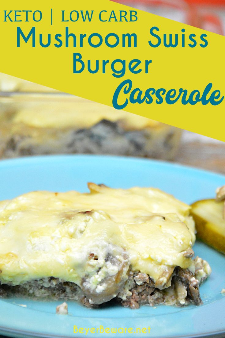 Keto Mushroom Swiss Burger Casserole recipe is a simple low carb ground beef casserole combining hamburger, swiss cheese, mushrooms and baked for 20 minutes. #keto #LowCarb #GroundBeef