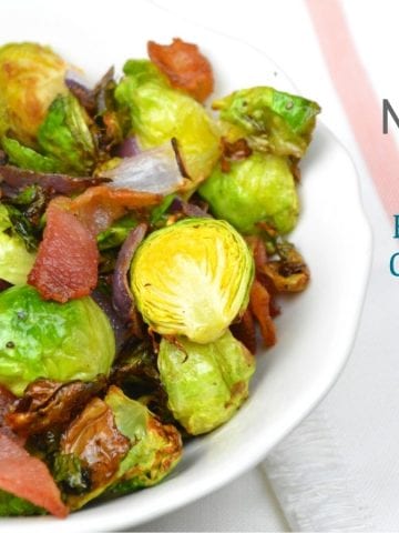 Ninja Foodi Brussels Sprouts, onions, and bacon are a quick air fryer Brussels sprouts side dish that is great for keto dieters.