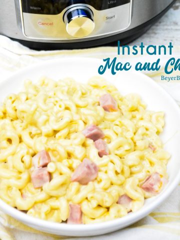 Instant Pot mac and cheese with ham is a quick dinner recipe using three kinds of cheese and leftover ham that is done in under 15-minutes and all cooked in the Instant Pot.