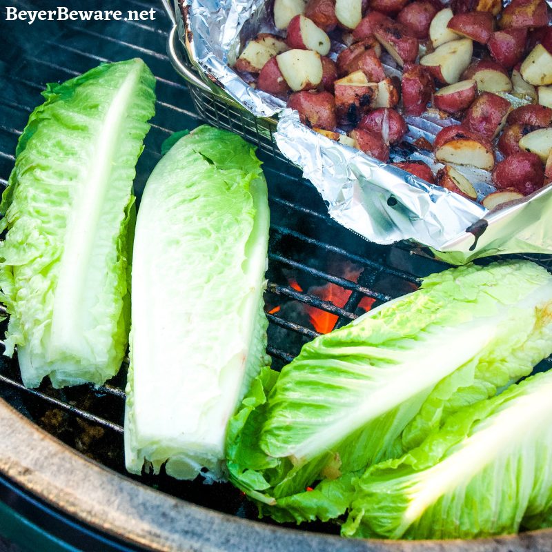 This grilled romaine salad is a quick and easy salad recipe. It takes less than five minutes to make this simple yet flavorful salad. #Salad #Lettuce #Grilling #GrillRecipes #SideDishes #BBQ