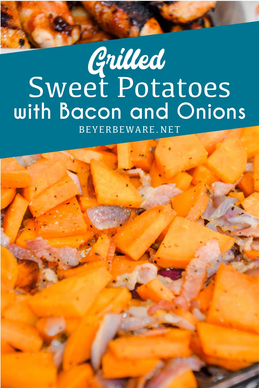 Grilled Sweet Potatoes with Bacon and Onions are an easy grilled side dish recipe perfect for your next BBQ. 