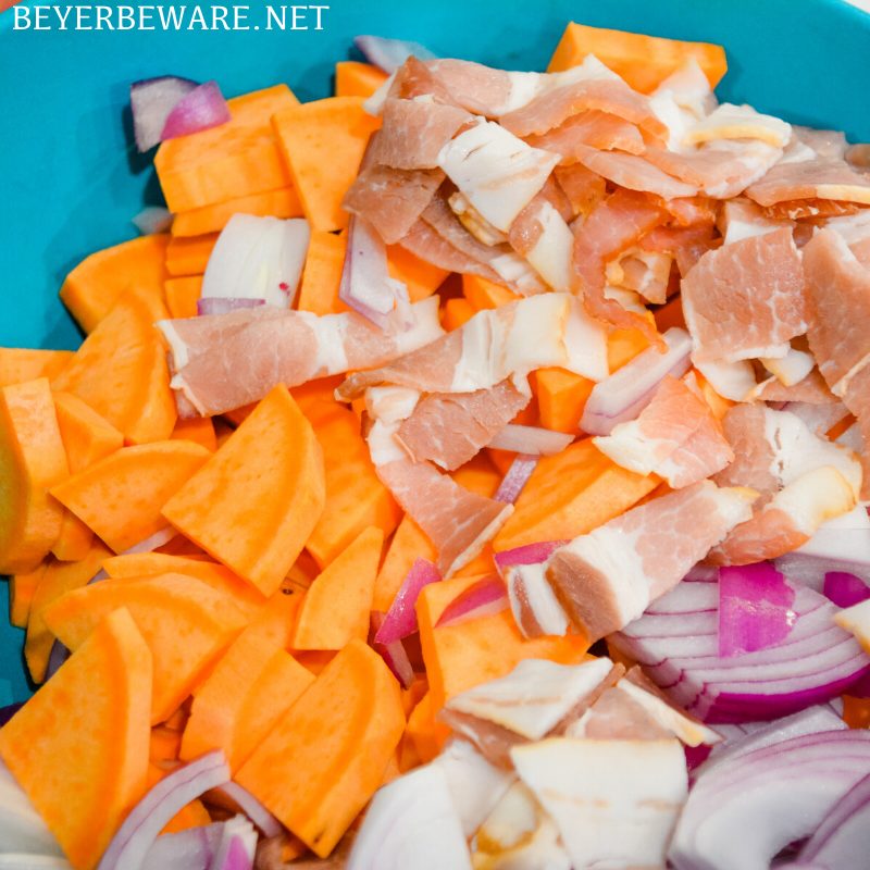Grilled Sweet Potatoes with Bacon and Onions are an easy grilled side dish recipe perfect for your next BBQ. 
