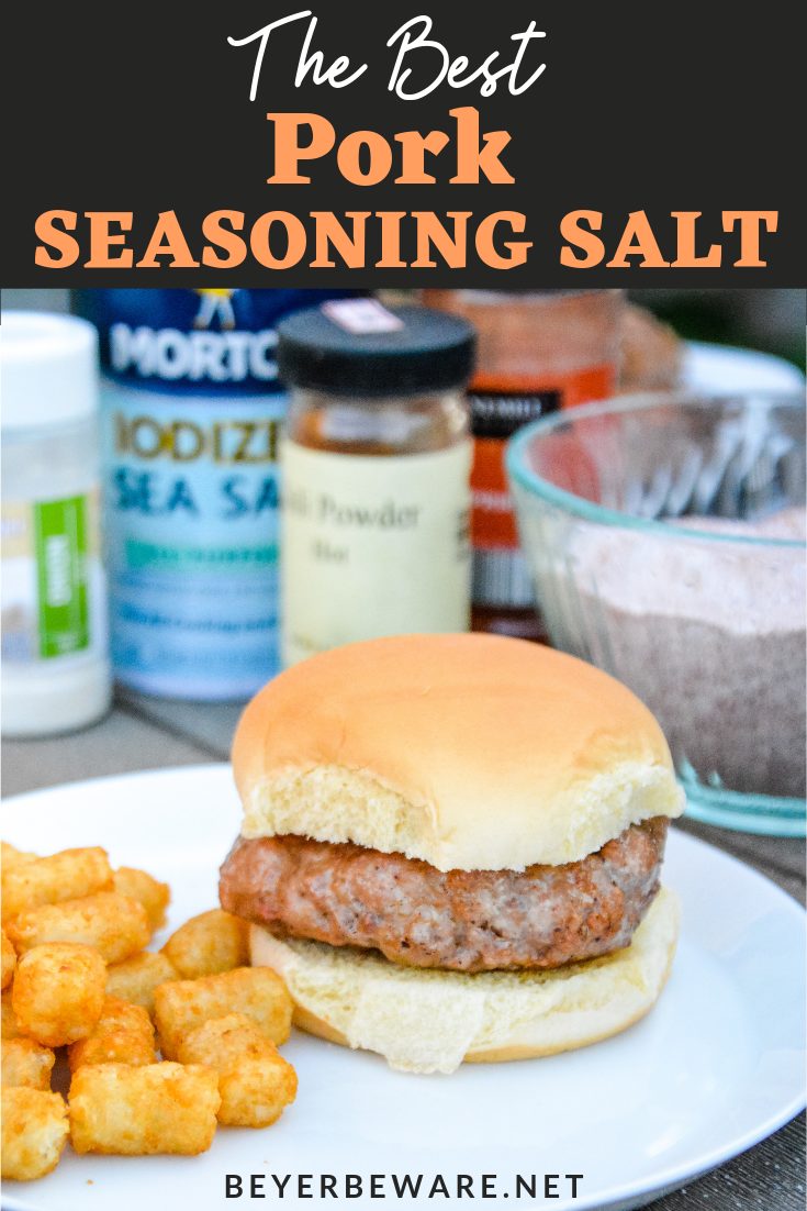 Pork Seasoning Salt is a combination of sea salt, garlic powder, onion powder, paprika and chili powder to create a seasoning salt that is perfect on pork burgers, pork chops and even chicken and beef. This seasoning salt recipe. is even a great fries seasoning.