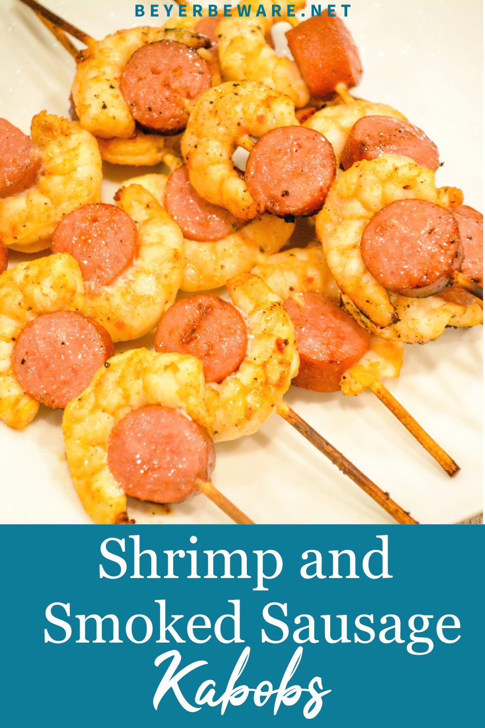 Grilled shrimp kabobs with smoked sausage are full of cajun flavors and grill quickly for a fast grilled shrimp and smoked sausage skewers meal.