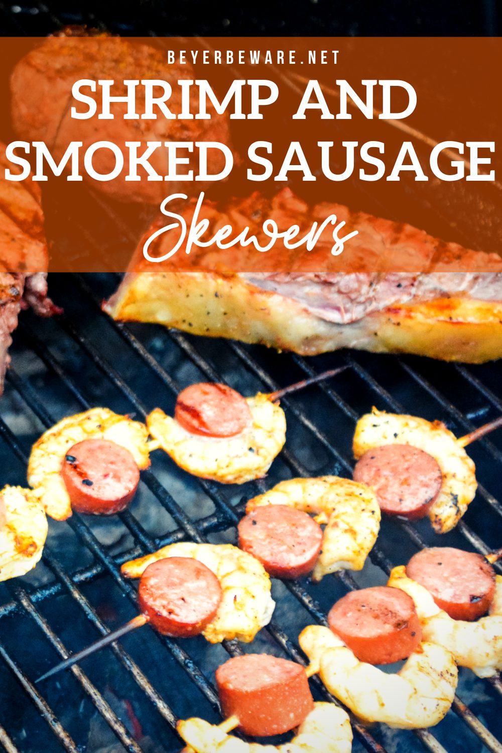 Grilled shrimp and smoked sausage skewers are full of cajun flavors and grill quickly for a fast grilled meal. 