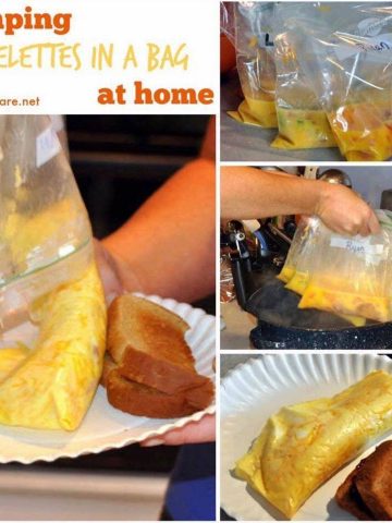 Omelettes in a bag are perfect for camping or if have a group to feed breakfast to at home to make individualized requests for eggs, quickly.