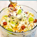 Creamy grape salad is an easy 5-ingredient fruit salad recipe made with red and green grapes, cream cheese, sour cream, and brown sugar.