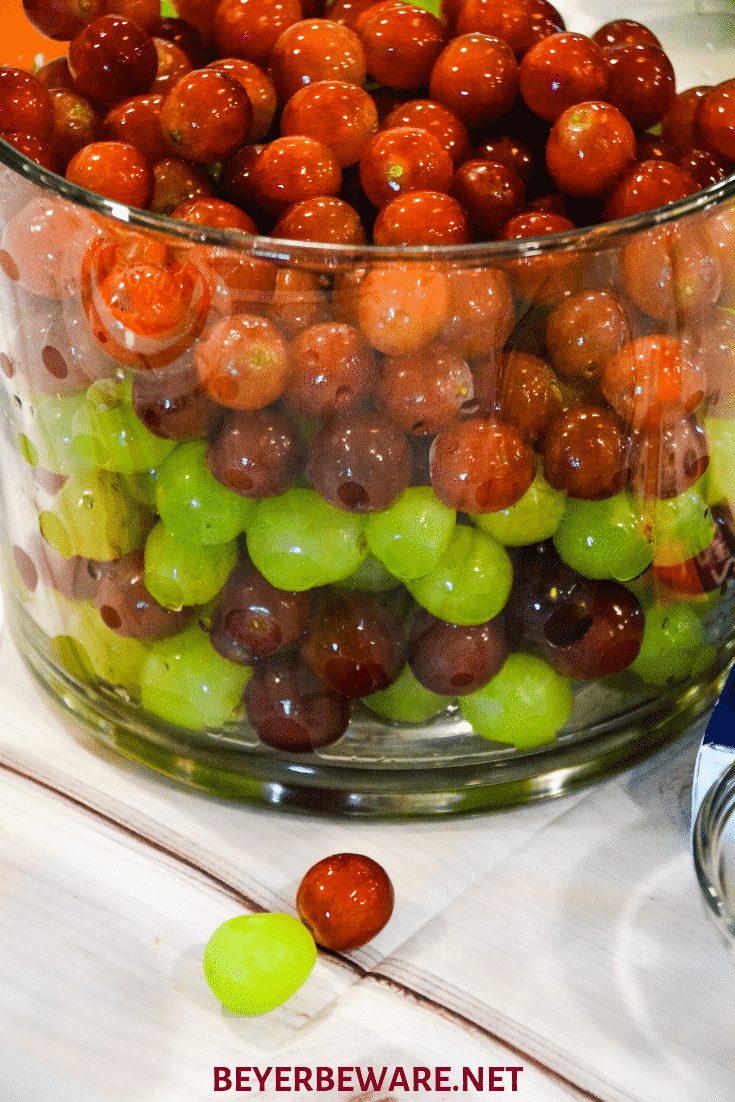 Cream cheese grape salad is an easy 5-ingredient fruit salad recipe made with red and green grapes, cream cheese, sour cream, and brown sugar.