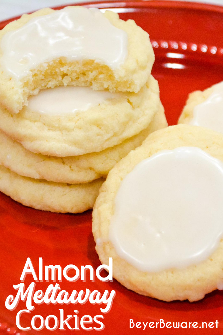 Almond Meltaway Cookies are a simple shortbread style cookie with almond flavoring and a simple almond-flavored icing.