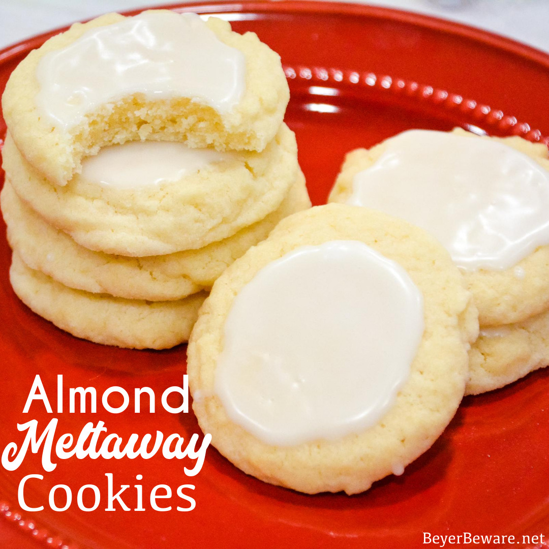 Almond Meltaway Cookies are a simple shortbread style cookie with almond flavoring and a simple almond-flavored icing.