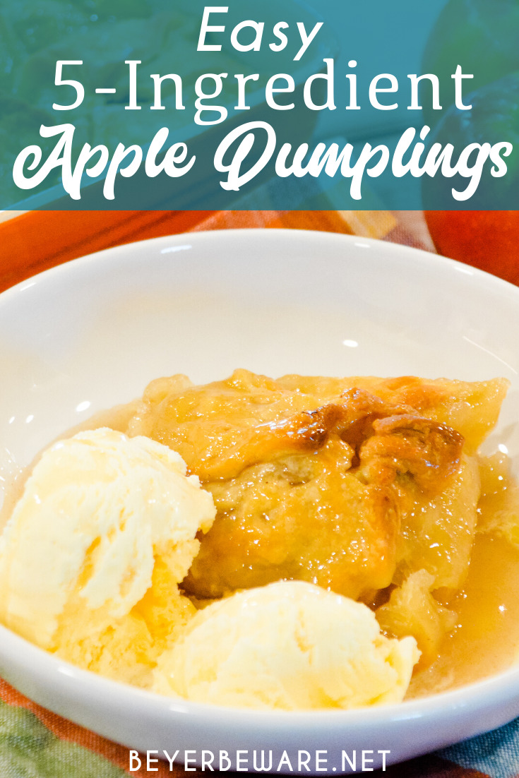 Easy Apple Dumplings recipe is a 5-ingredient apple dessert that is made with store-bought pie crusts, apples, cinnamon and sugar, butter, and simple cinnamon and sugar syrup for the easiest apple dumplings recipe ever.