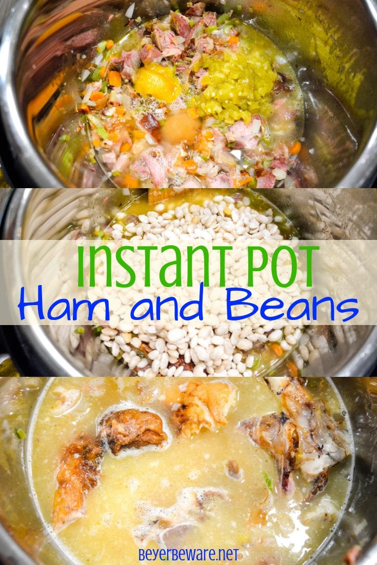 Instant Pot Ham and Beans served over freshly baked cornbread is the ultimate comfort food made in just a fraction of the time compared to a slow cooker. 