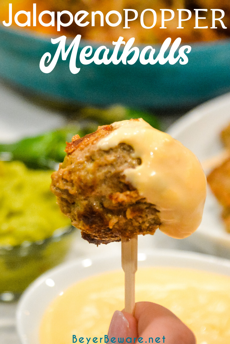 Low-Carb Jalapeno Popper Meatballs combine hamburger with chopped jalapenos, bacon, cream cheese, cheddar cheese, and lots of seasoning dipped in a low-carb cheese sauce.
