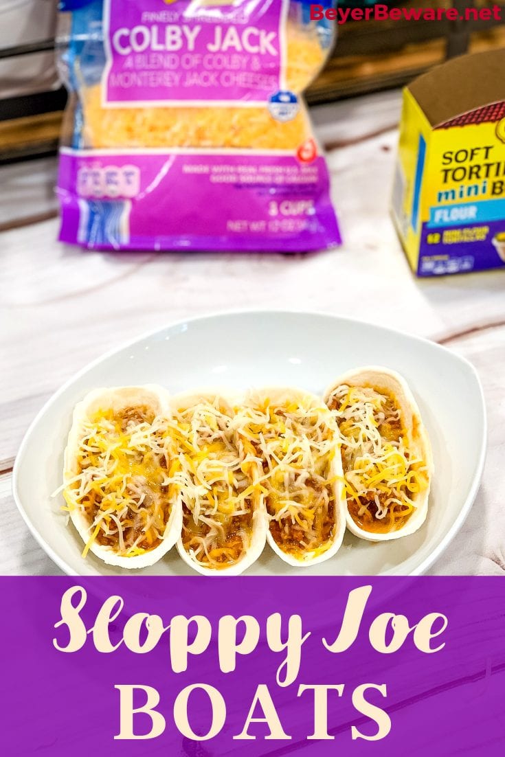Sloppy Joe Boats is the easy way to eat your sloppy joe recipe without the mess by fill taco boat shells with sloppy joe and topping off with cheese. 