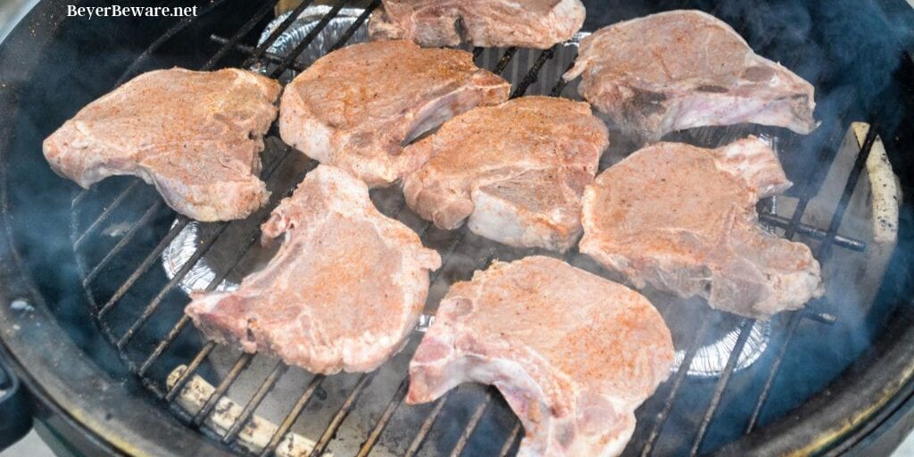 Smoked pork chops don't have to be something you have to just eat outside of home thanks to these simple directions and ingredients you too can smoke your own pork chops on your home smoker or big green egg.