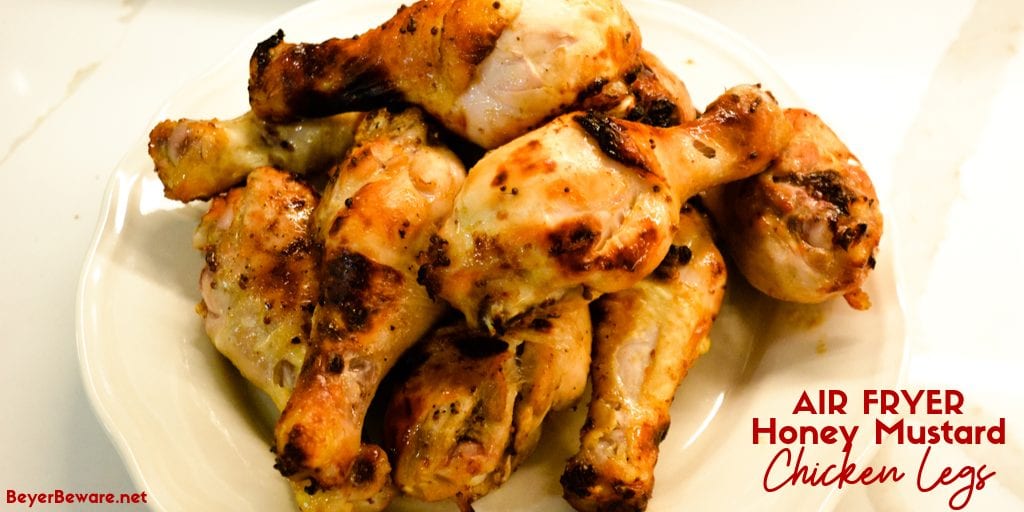 Air Fryer Honey Mustard Chicken Legs are marinated in a simple honey mustard sauce and then seasoned with salt and pepper and cooked completely in under 20 minutes in the air fryer.