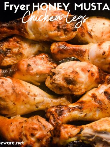 Air Fryer Honey Mustard Chicken Legs are marinated in a simple honey mustard sauce and then seasoned with salt and pepper and cooked completely in under 20 minutes in the air fryer.