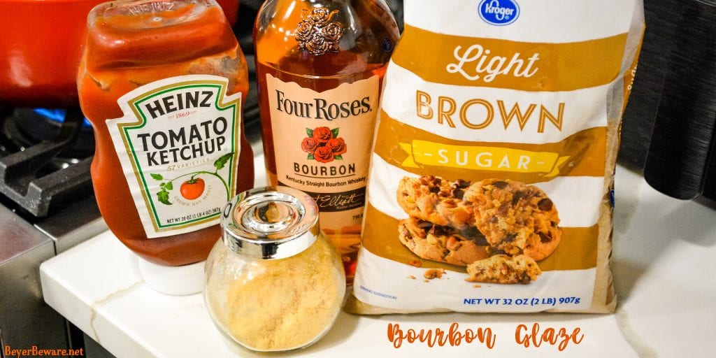 Bourbon Glaze is the sweet and smokey combination of bourbon, ketchup, brown sugar, and dried mustard.