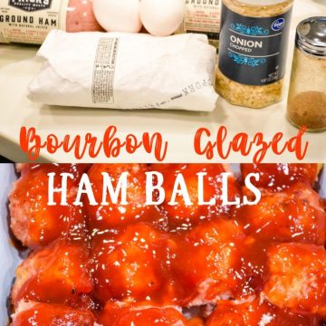 Bourbon Glazed Ham Balls are a pork lovers dream with the combination of ground ham and ground pork along with onion, crackers, and egg combine with my pork seasoning and drenched in a sweet bourbon glaze for the best pork meatball around. #Ham #Hamballs #Bourbon #Meatballs #Appetizers