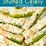 Everything Bagel Stuffed Celery is a low-carb appetizer that combines everything bagel seasoning with cream cheese and then stuffed in celery to make a simple 3-ingredient keto snack.