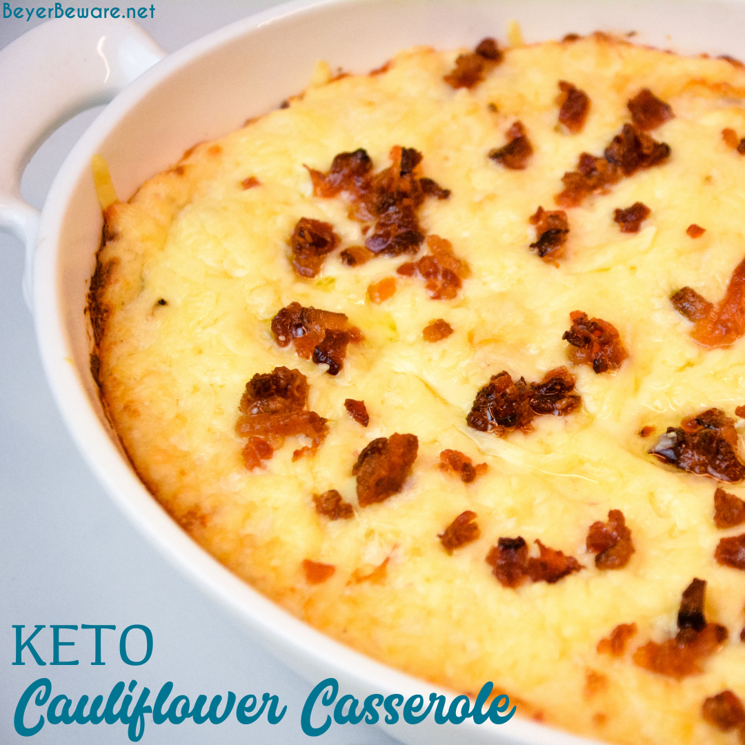 Keto cauliflower casserole is a loaded mashed cauliflower with white cheddar cheese and bacon to substitute for your mashed potatoes.