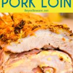 Cordon bleu pork loin recipe is stuffed full of ham and swiss cheese encase in a creamy mustard soft rolled up in the pork loin and then encrusted in a parmesan crust. 