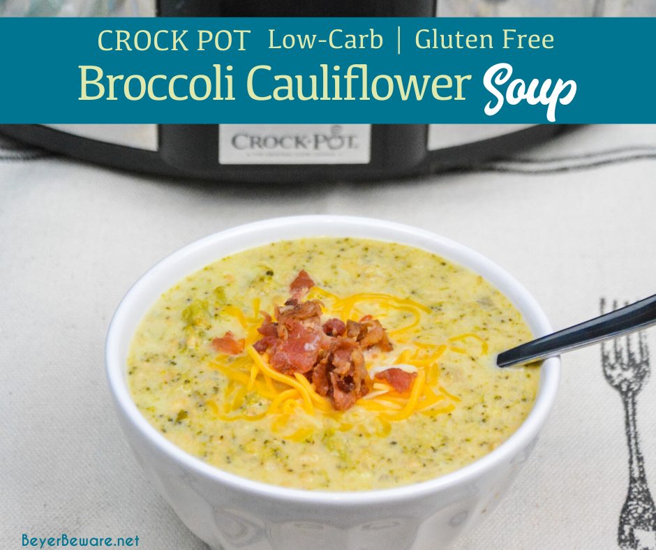 Keto Broccoli Cauliflower soup is the low-carb version of cheddar and broccoli soup with the help of cream cheese, heavy whipping cream, and xanthan gum to make the broccoli and cauliflower come together for a creamy low-carb soup.