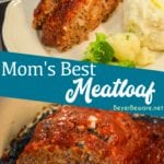 Mom's best meatloaf recipe is a gluten-free recipe as it is made with ground beef, oats, onions, eggs, milk, and a sweet and tangy glaze that is baked to perfection.