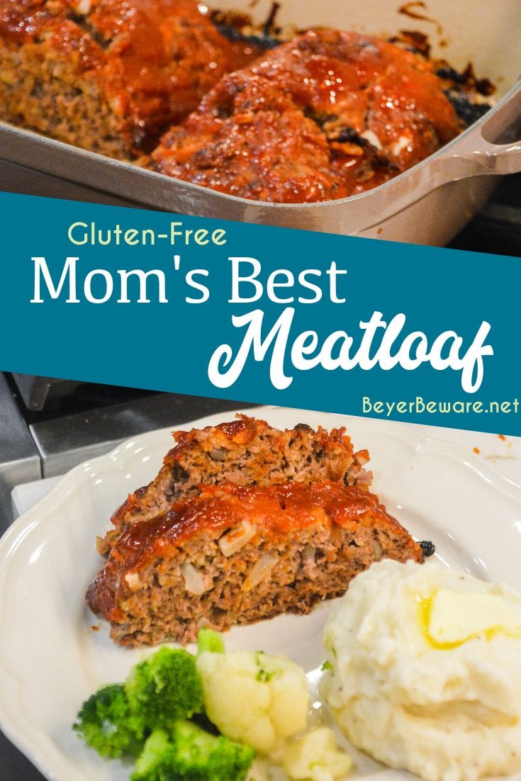 Mom's best meatloaf recipe is a gluten-free recipe as it is made with ground beef, oats, onions, eggs, milk, and a sweet and tangy glaze that is baked to perfection.