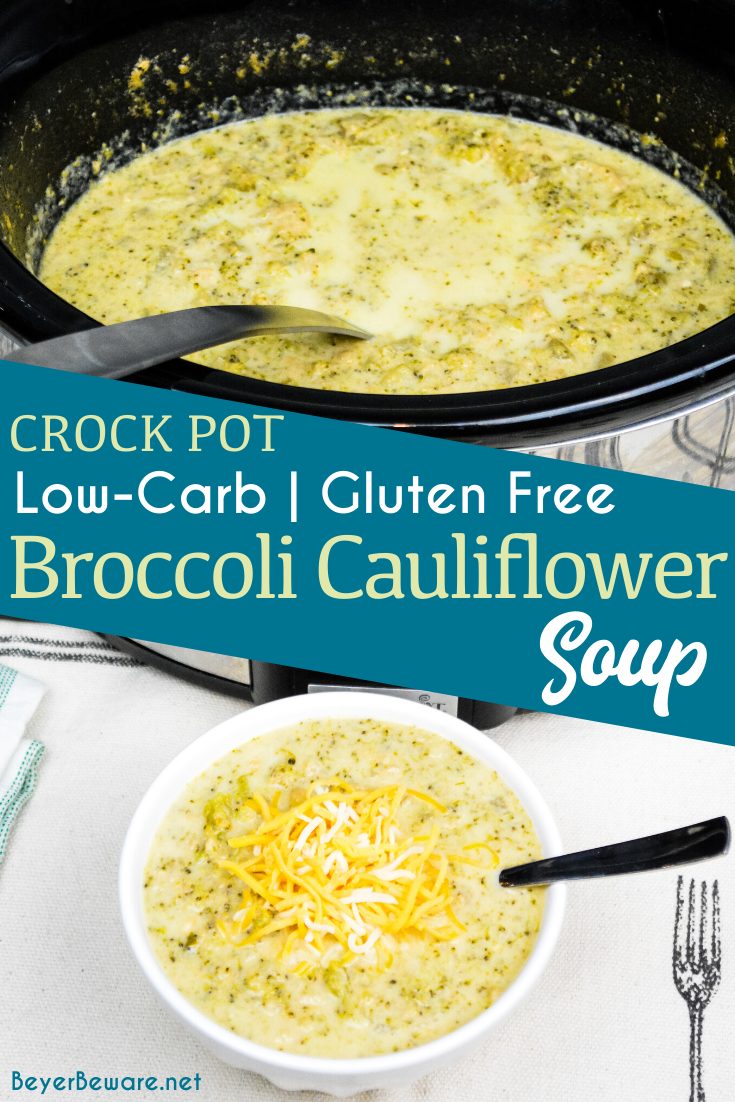 Keto Broccoli Cauliflower soup is the low-carb version of cheddar and broccoli soup with the help of cream cheese, heavy whipping cream, and xanthan gum to make the broccoli and cauliflower come together for a creamy low-carb soup.